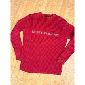 Vintage Y2K DKNY Jeans red ribbed knit sweater